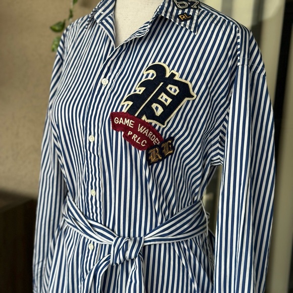 Polo by Ralph Lauren Striped Asymmetrical Shirt Dress with pockets and Patches - Picture 6 of 15